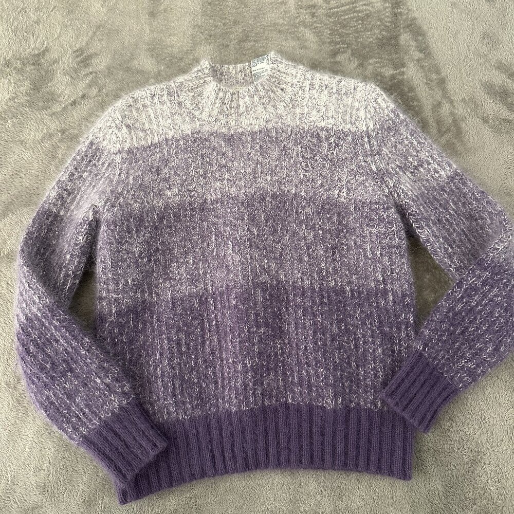 Vintage 90s Y2K White Stag Purple Angora Lambswool Mock Neck Sweater MEDIUM**